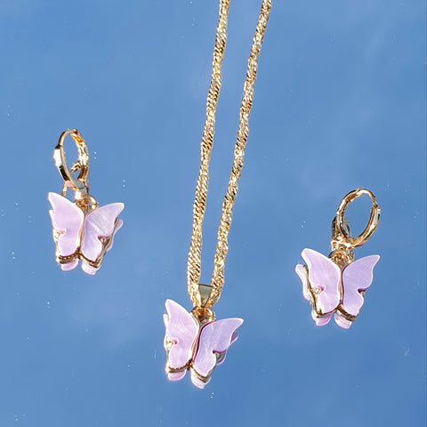 Petit ensemble Mariposa - collier avec boucles d'oreilles de différentes couleurs