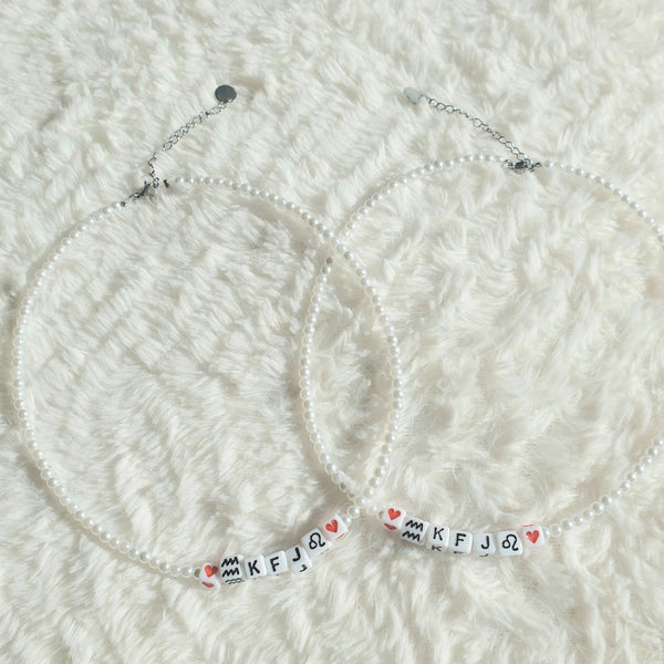 Collier de perles de verre collier nom collier tour de cou coeur ou signe du zodiaque