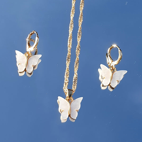 Small mariposa set - halskette aus Edelstahl mit Ohrringen