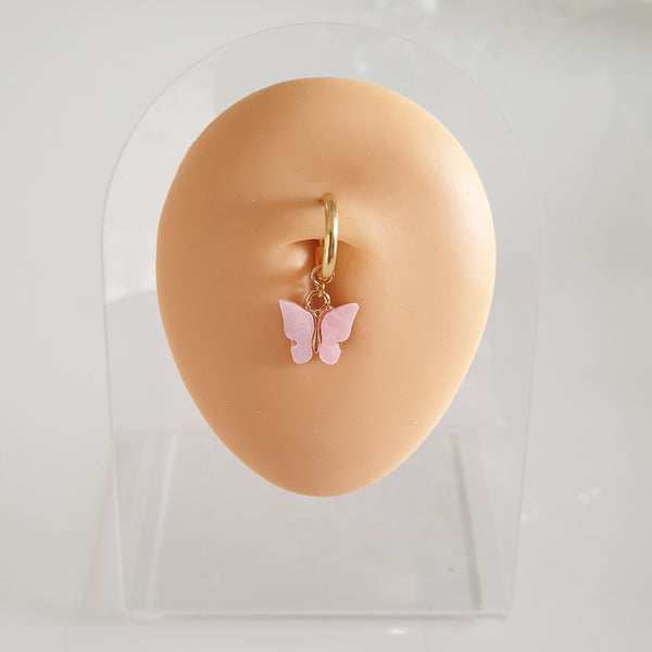 FAKE Bauchnabelpiercing aus Edelstahl mit Schmetterling