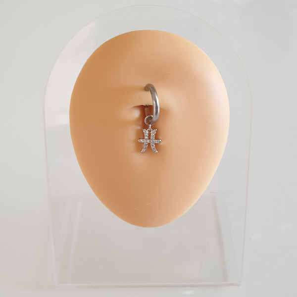 FAUX piercing au nombril en acier inoxydable avec signes du zodiaque