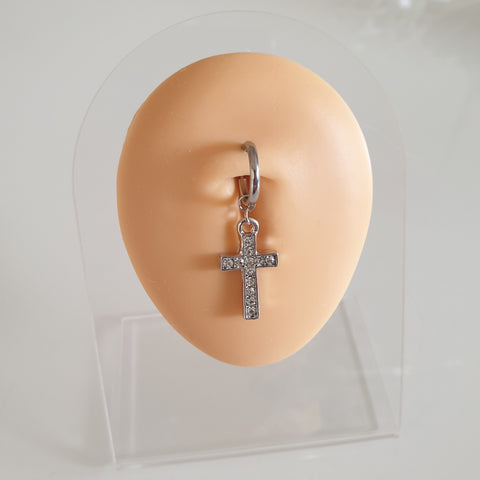 FALSO piercing de ombligo fabricado en acero inoxidable con una cruz