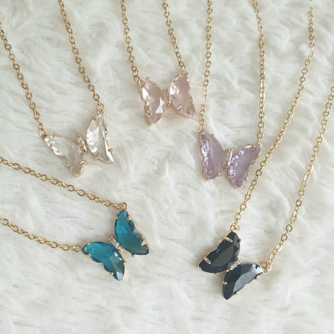 Crystal butterfly - Halsketten aus Edelstahl in verschiedene Farben