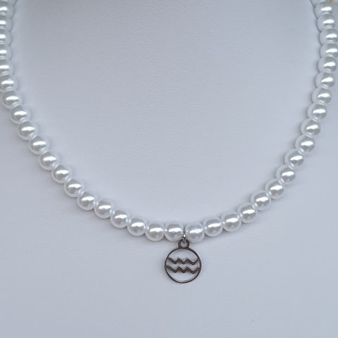 Collar de perlas cadena con símbolos del zodíaco - 6 mm