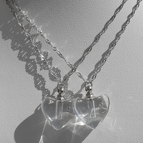 Botella cadenas de la amistad cadenas de socios collares de flacon de corazón hechos de acero inoxidable