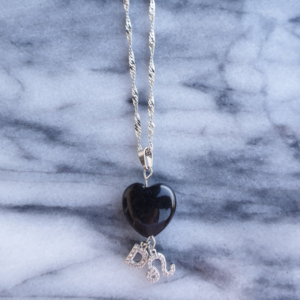 Corazón piedra natural piedra curativa cadena de acero inoxidable con signos y letras del zodíaco