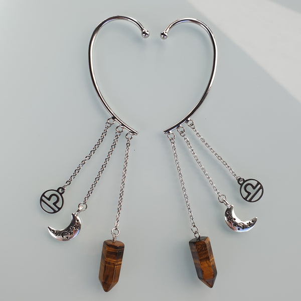 Earcuffs (2 pieces) 925 silver plated with energy tip - zodiac moon