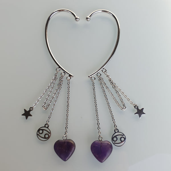 Earcuffs (2 pieces) 925 silver plated with heart - star sign