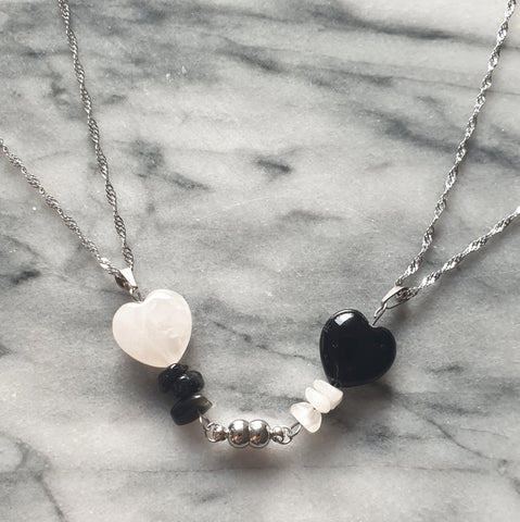 Matching friendship chain -stainless steel- natural stone heart and gemstones with magnet
