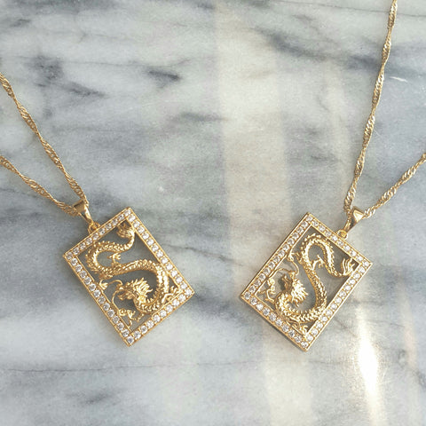 Drachen Partnerkette Freunschaftskette Halsketten aus Edelstahl - Gold