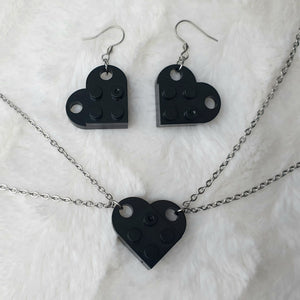 Partnerkette SET mit 2 Halsketten und 1 paar Ohrringe - Edelstahl mit Bausteinen - Valentinstag Geschenk