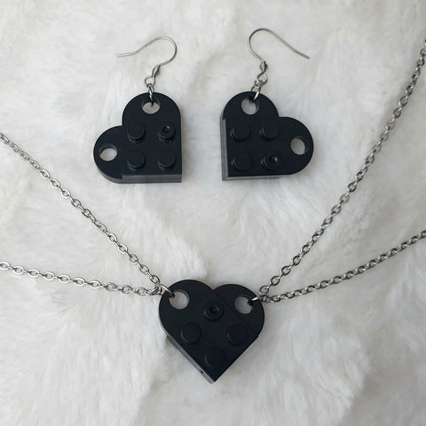 Partnerkette SET mit 2 Halsketten und 1 paar Ohrringe - Edelstahl mit Bausteinen - Valentinstag Geschenk