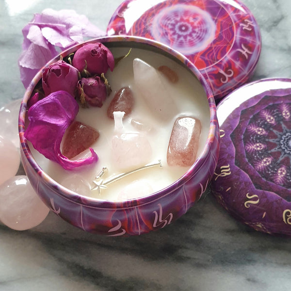 Zodiac sign scented candle with necklace and energy tip pendant - amethyst