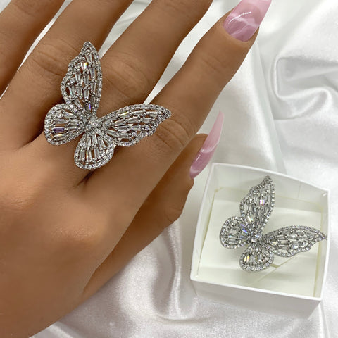 Papillon - anillo mariposa de plata con circonita