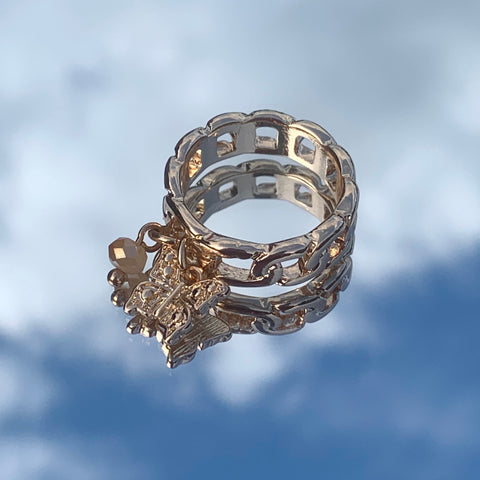 Anillo de cadena de mariposa - anillo dorado con colgantes