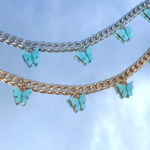 Mariposa Choker Aqua - Halskette mit blauen Schmetterlingen