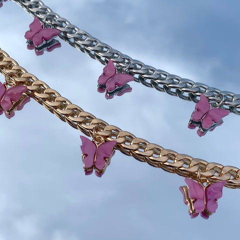 Mariposa Choker Lotus - halsband med rosa fjärilar