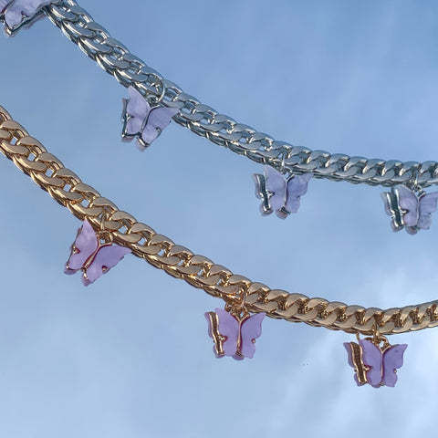 Mariposa Choker Lavender - Halskette aus EDELSTAHL mit lila Schmetterlingen